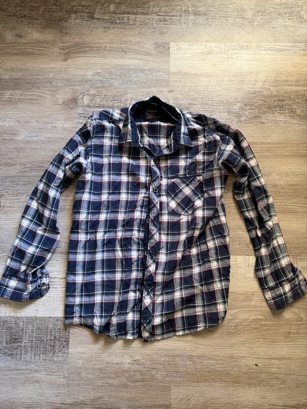 Nomad Navy White and Red Plaid Button-Down Shirt